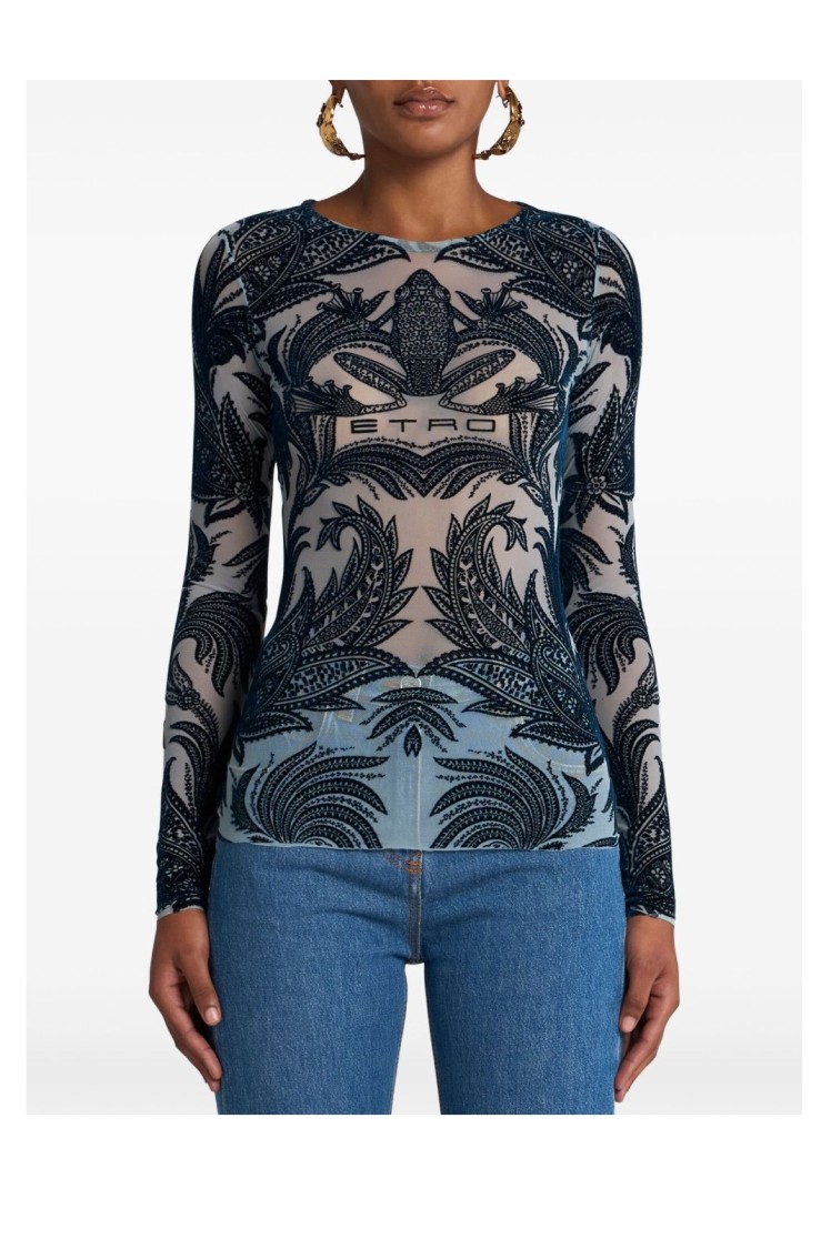 Etro Paisley-patterned Top With Long Sleeves And Round Neckline In Multi