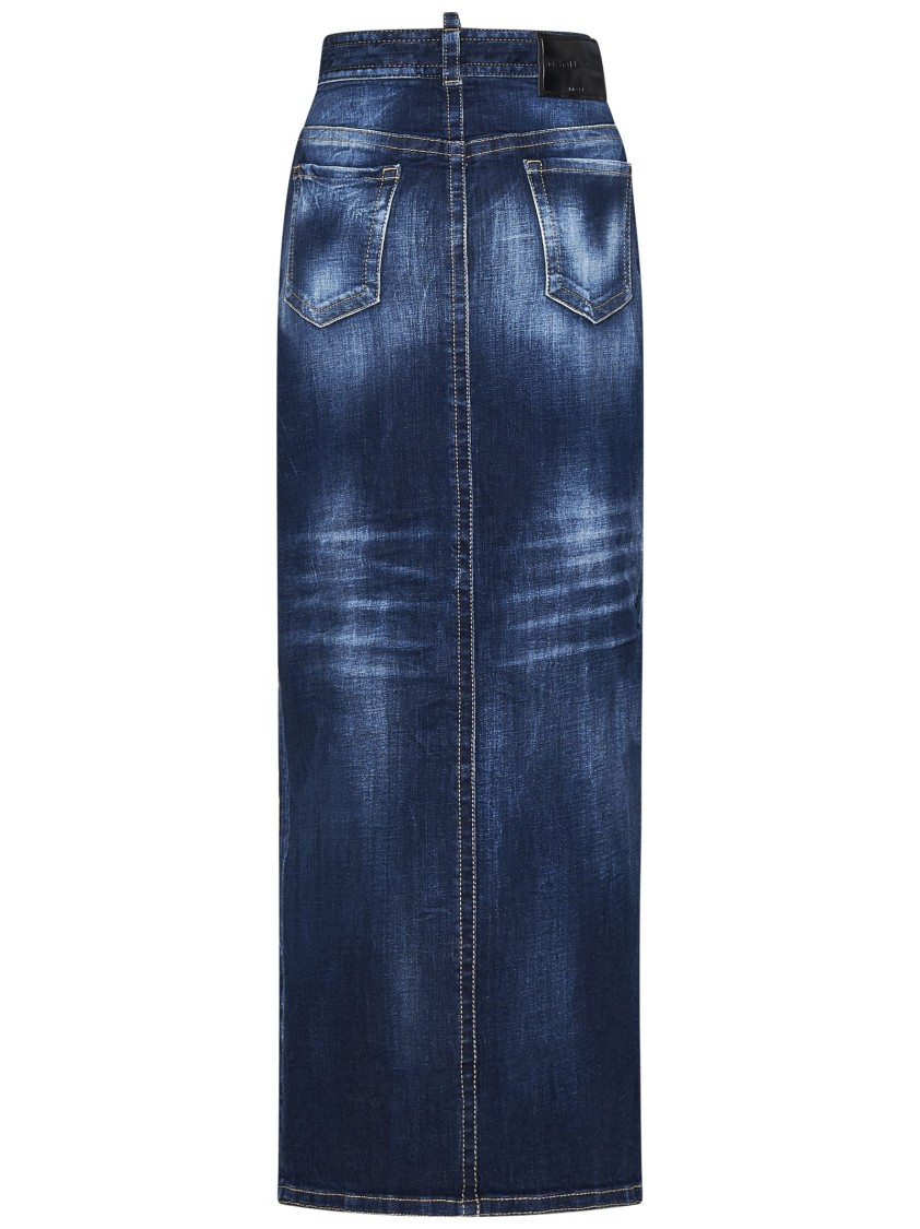 Dsquared2 Medium Wash Denim Maxi Skirt With Front Split In Blue