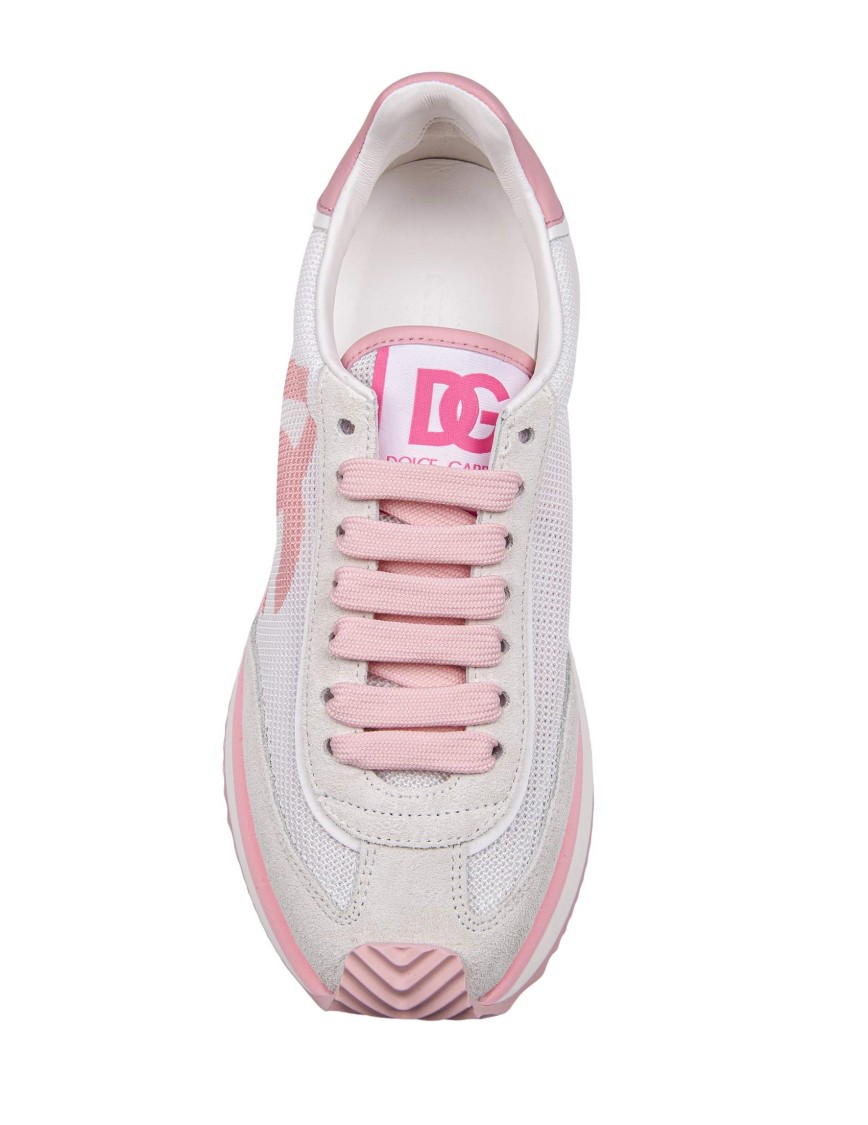 Dolce & Gabbana 'aria' Pink Running Sneakers With Logo Detail In Suede And Tech Fabric Woman In Multicolor