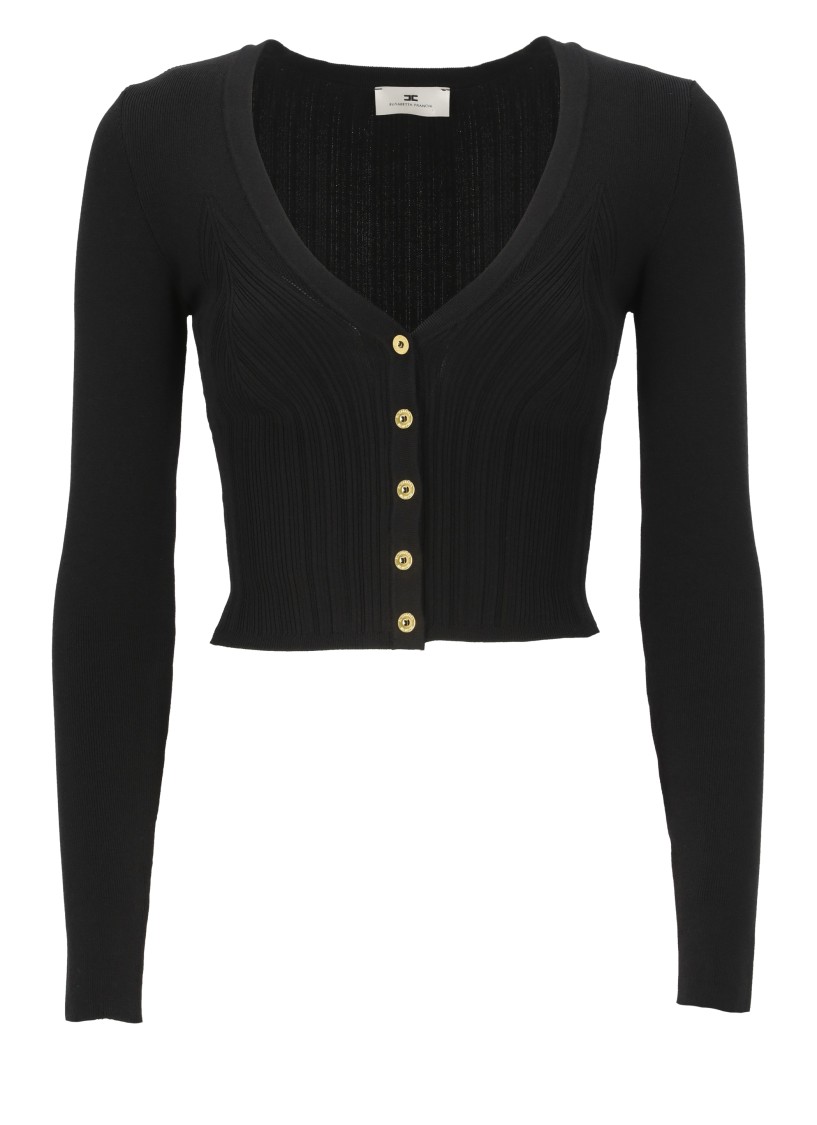 Shop Elisabetta Franchi Black Viscose Blend Cardigan