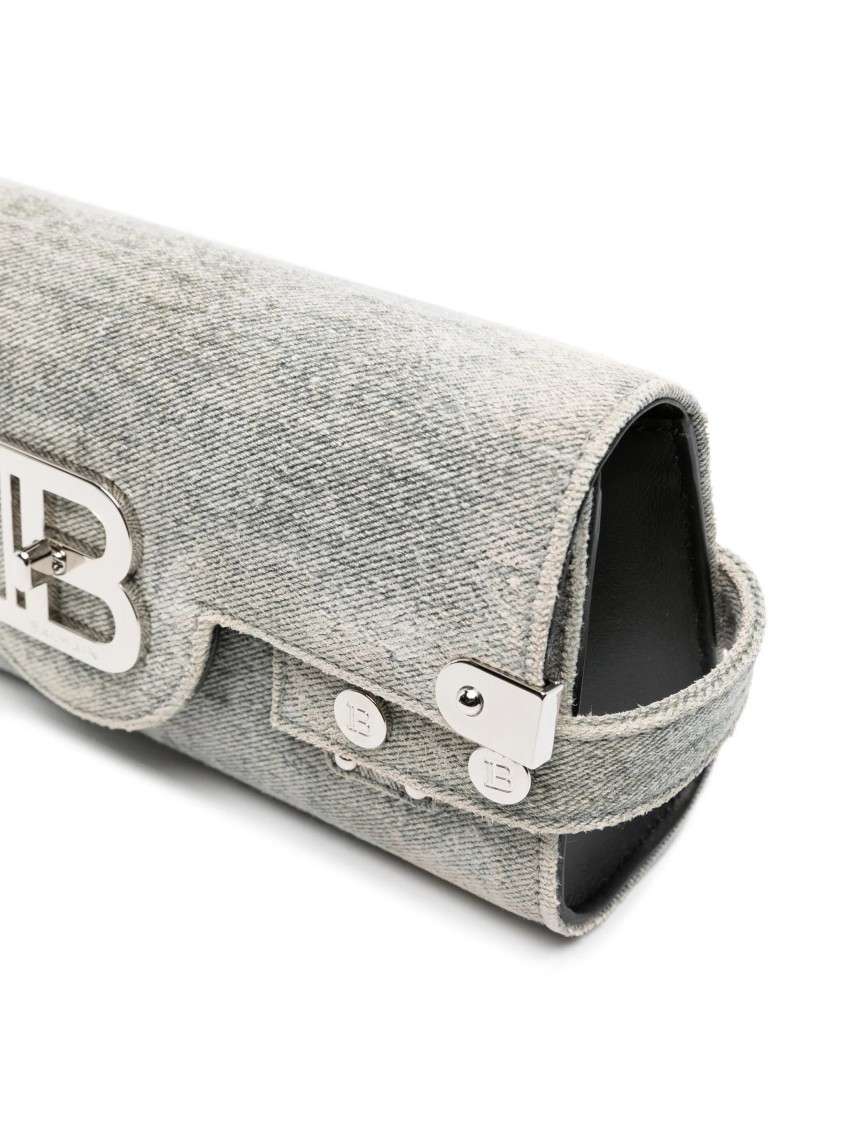 Balmain B-buzz Denim Shoulder Bag In Gray