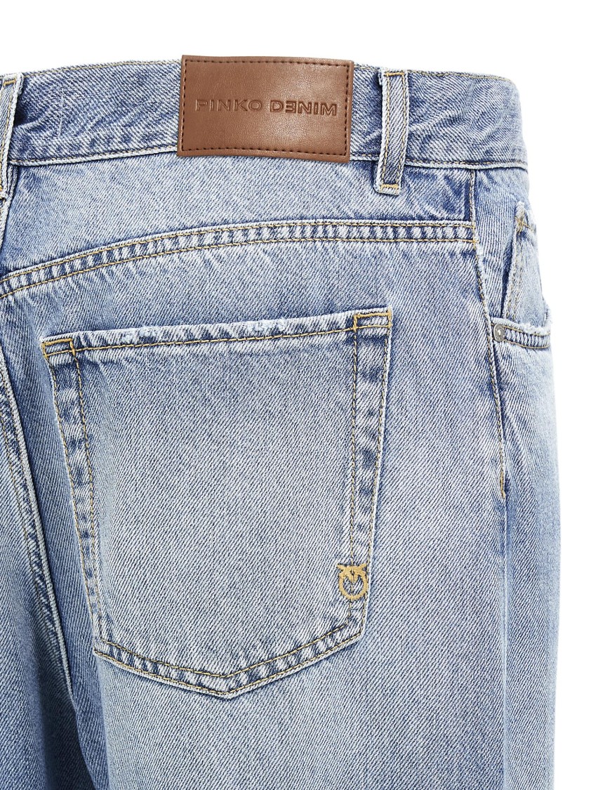 Pinko Wide-leg Palazzo Jeans With Distressing And Soft Texture In Blue