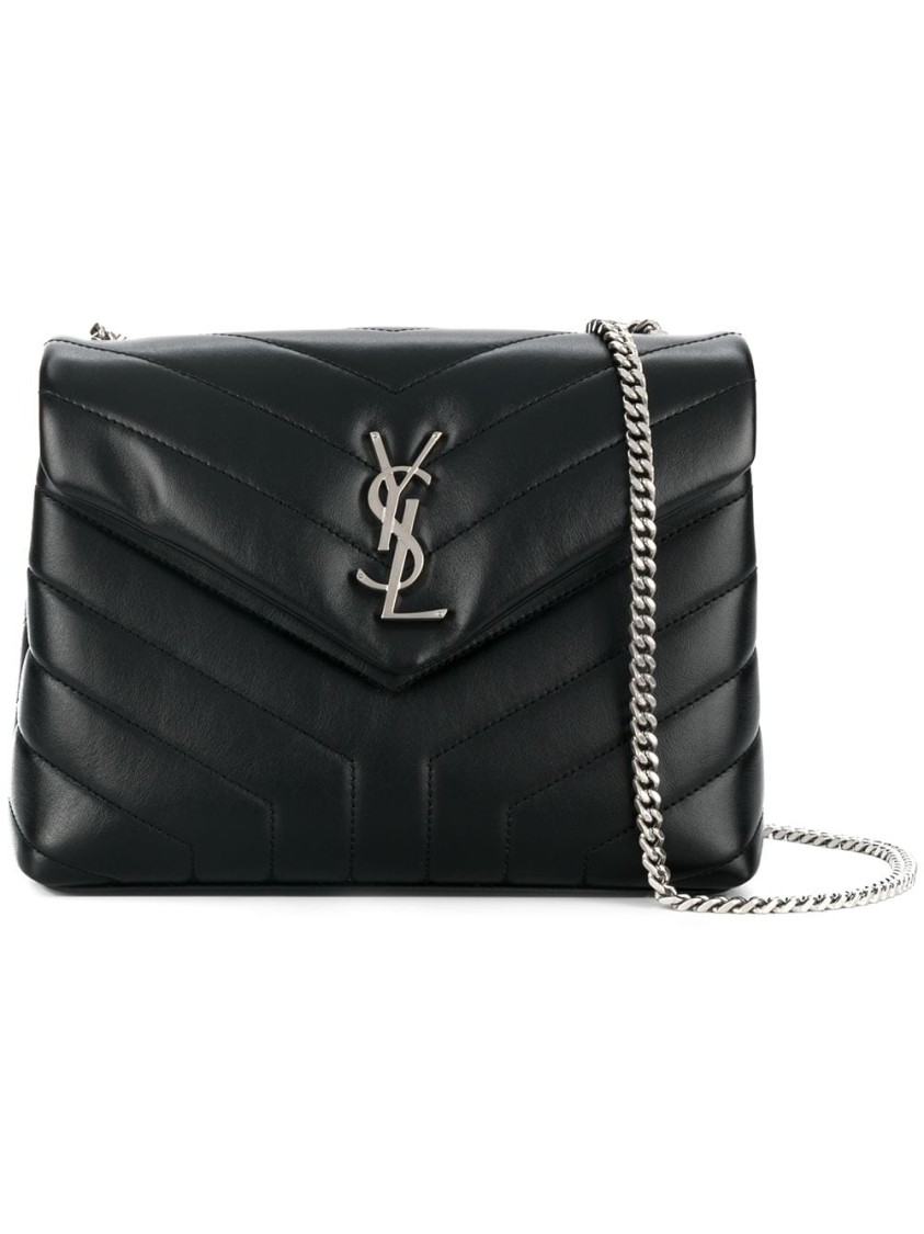 Saint Laurent Small Handbag With Quilted Chevron Design In Black
