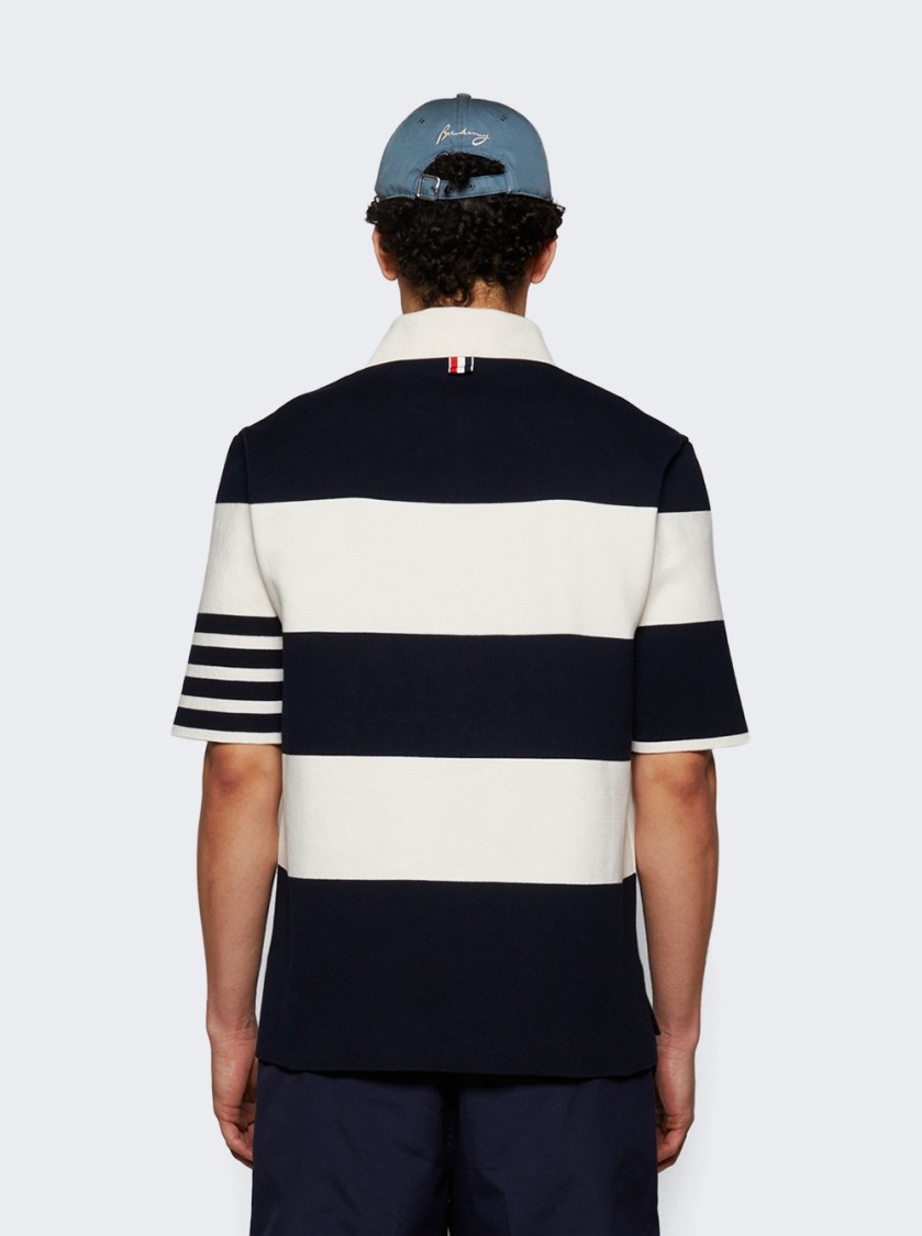Thom Browne Polo Shirt With Button Placket And Striped Pattern In Blue