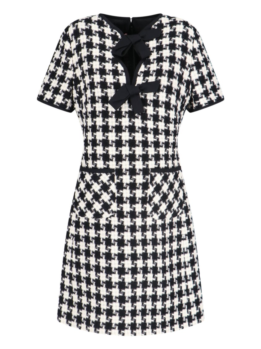Valentino Embroidered Damier Light Tweed Short Dress In White