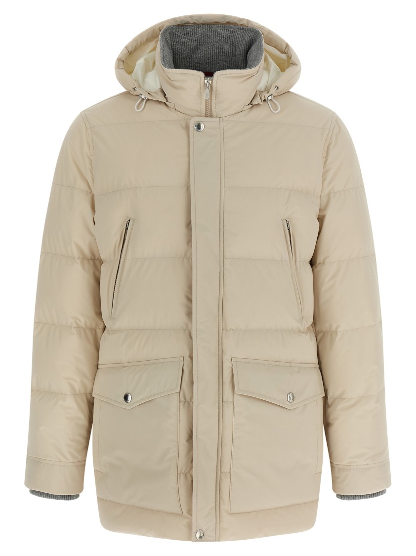 Brunello Cucinelli Knit Insert Down Jacket Puffer Jackets Beige In Neutral