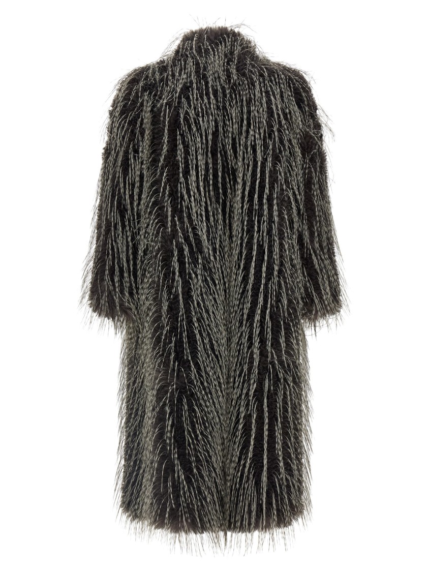 B&b Couture Eco Fur Long Hair Coat In Gray