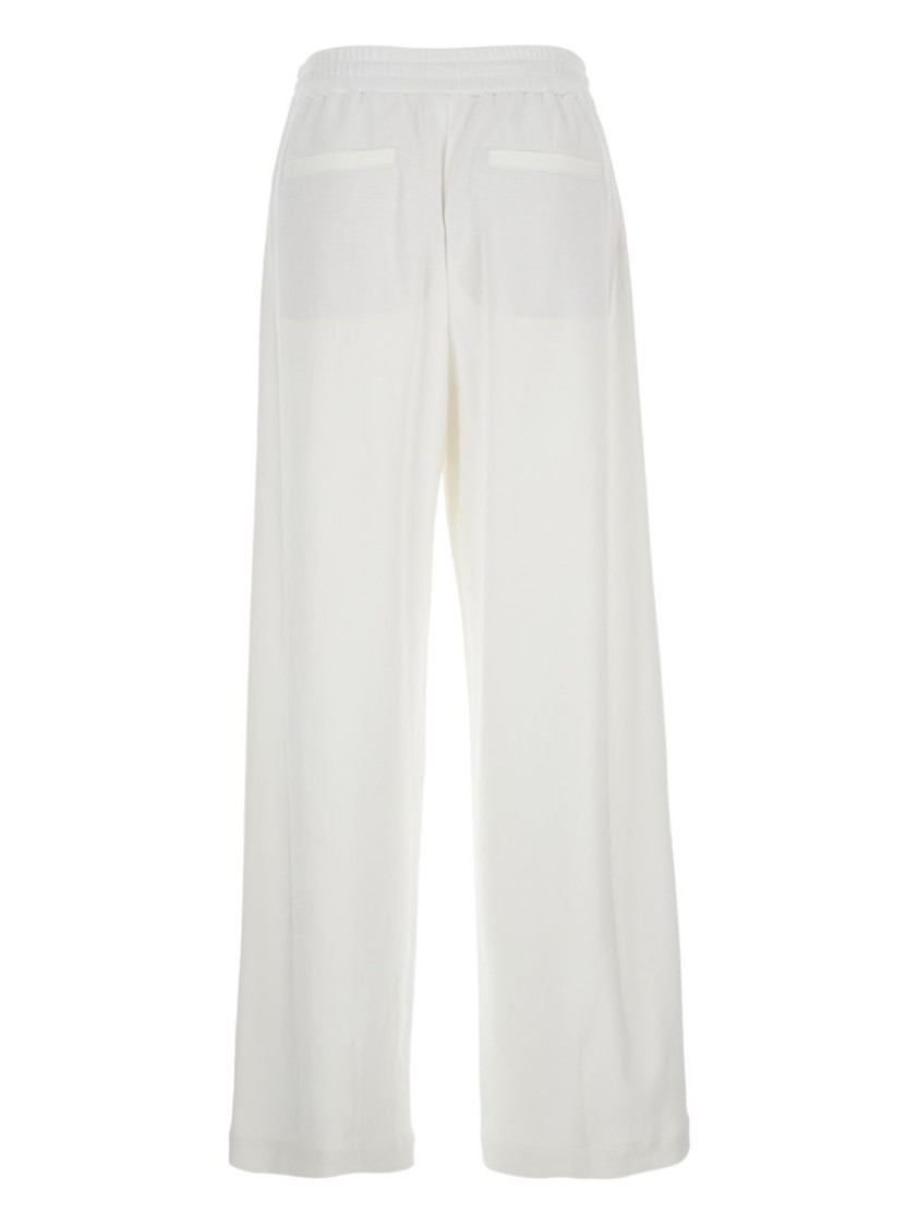 Brunello Cucinelli Relaxed Fit Wide Leg Beige Trousers In White