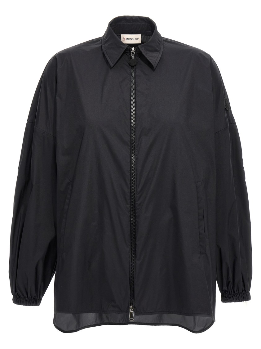 Moncler Ruffled Windbreaker Drawstring Hood In Black