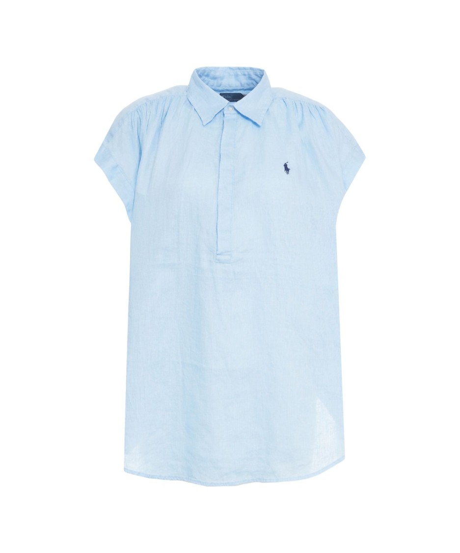 Shop Polo Ralph Lauren Linen Popover Shirt In Blue