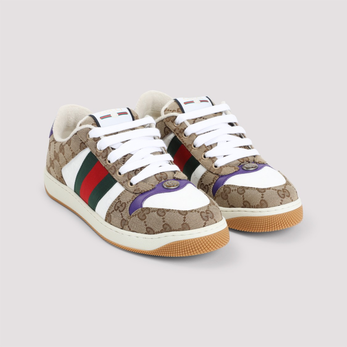 Shop Gucci Beige Ebony Textile Gg Supreme Screener Sneakers In Neutrals