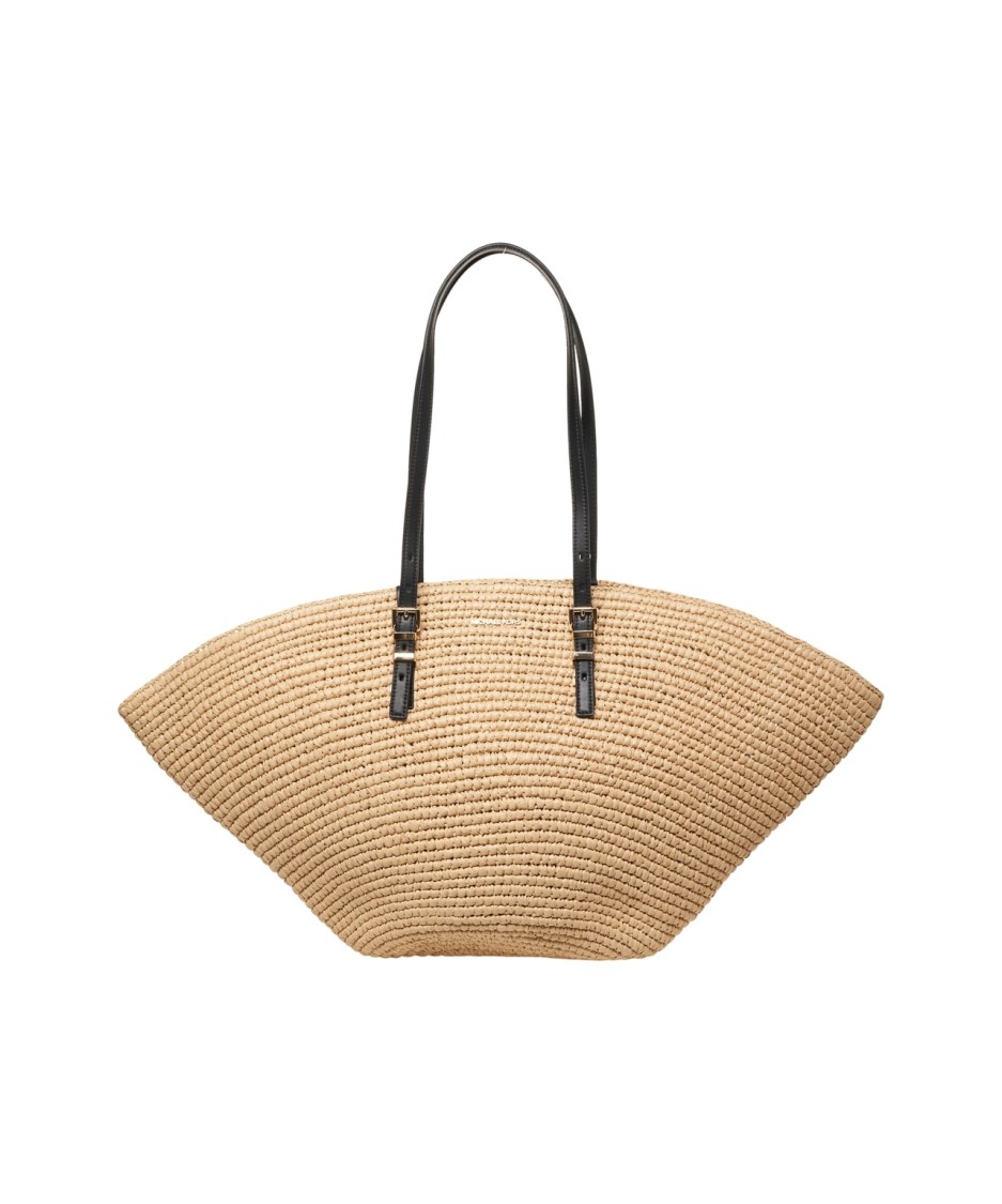 Michael Kors Textured Straw Shopper With Leather Handles