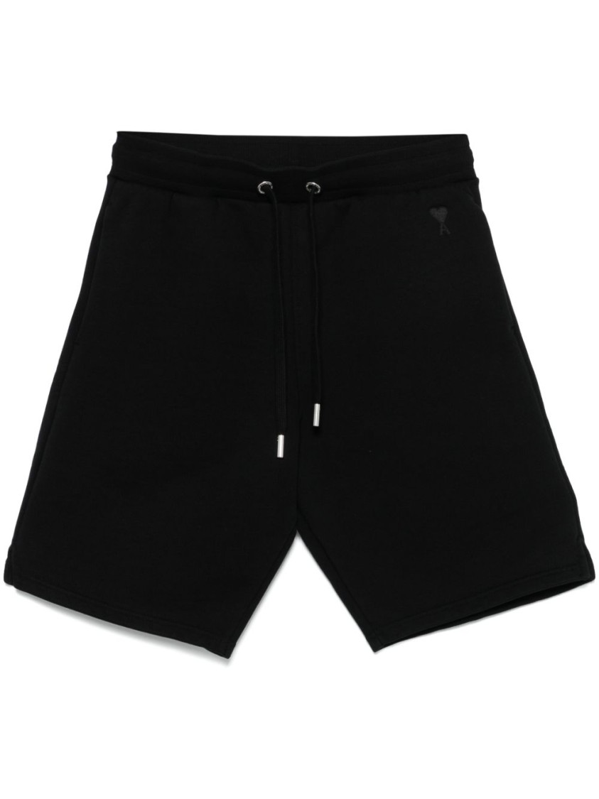 Shop Ami Alexandre Mattiussi Ami Black De Coeur-embroidered Shorts