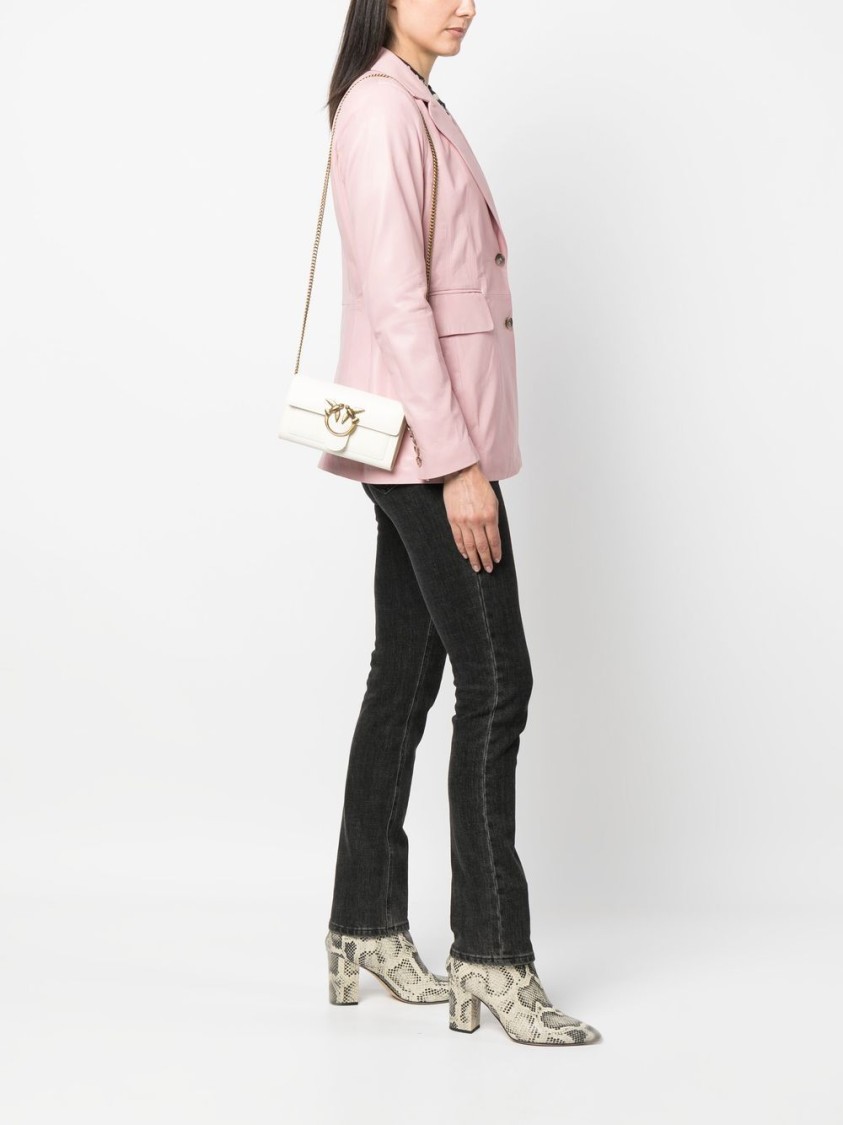 Shop Pinko Cloud White Calf Leather Wallet With Gold-tone Accents