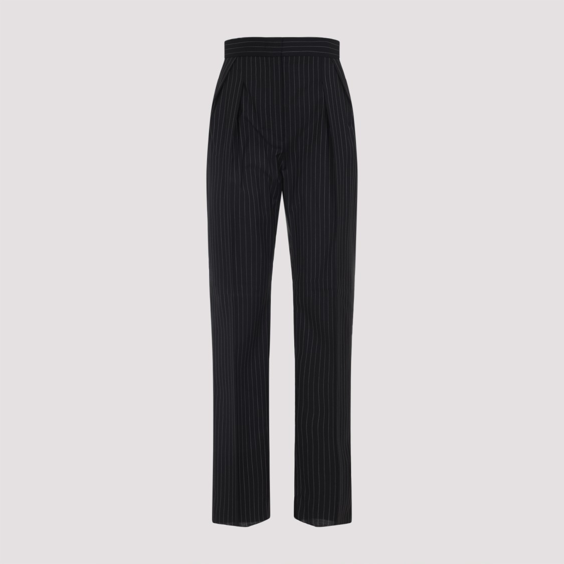 Max Mara Tailored Pinstripe Trousers With High Waist And Pleated Front In Black