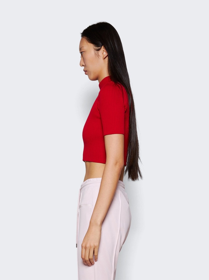 Shop Courrèges Shoulder Snaps Rib Knit Cropped Sweater Top