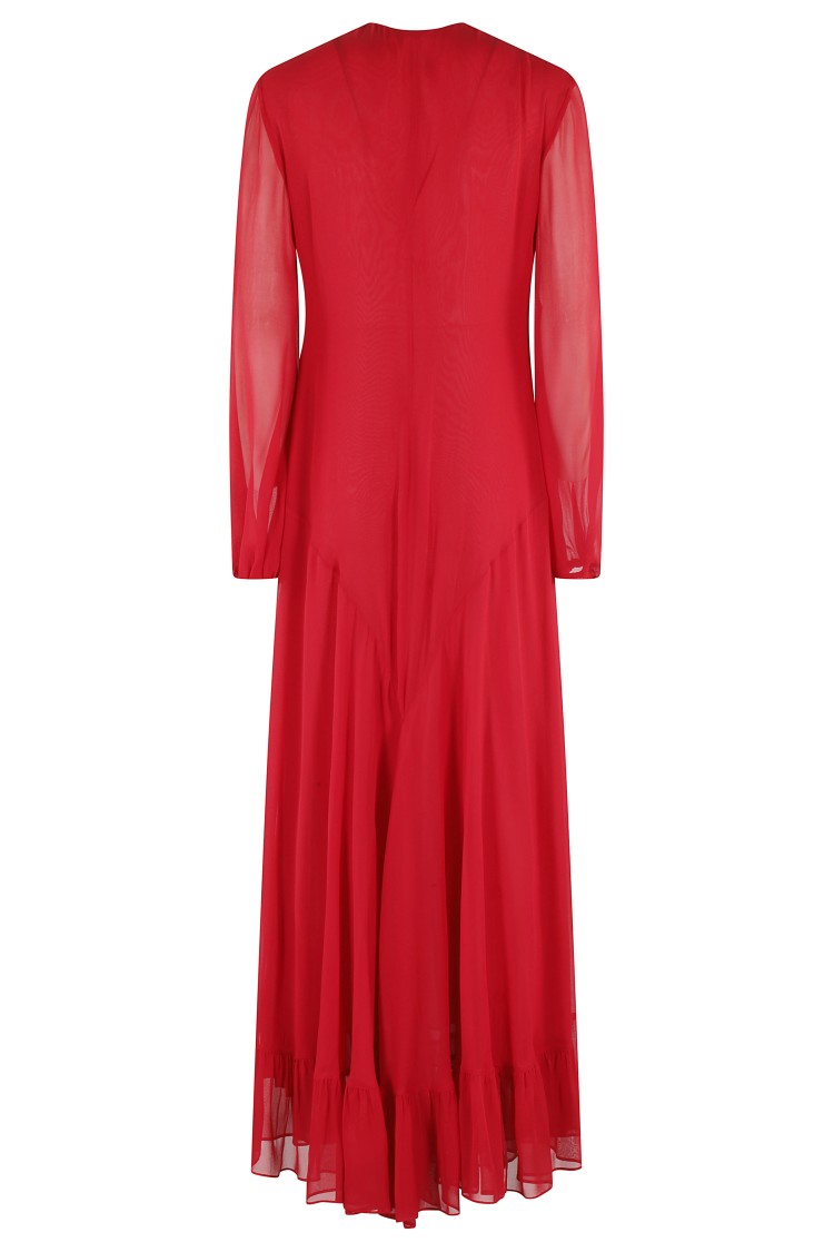 PHILOSOPHY DI LORENZO SERAFINI PHILOSOPHY DI LORENZO SERAFINI FLARED RED GEORGETTE MAXI DRESS WITH V-NECKLINE
