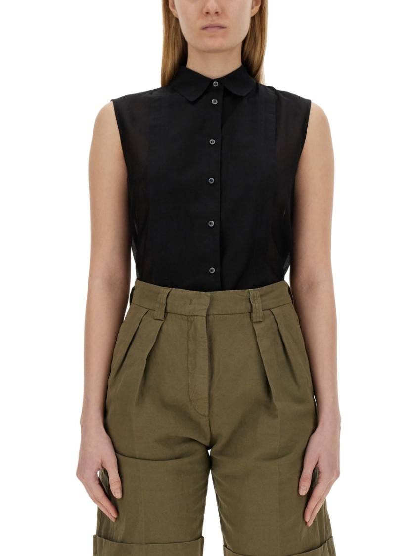 Aspesi Sleeveless Silk Blend Shirt In Black