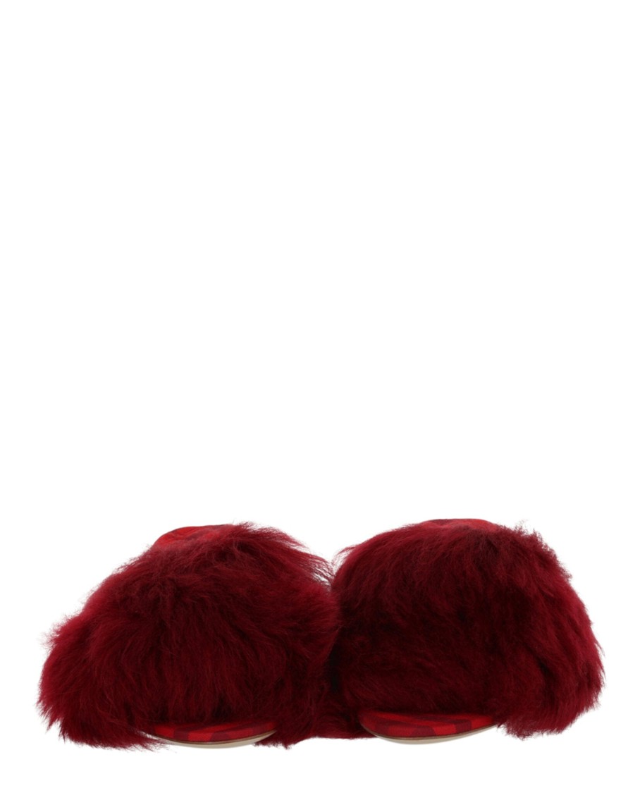 Burberry Minnie 65mm Heel Open-toe Shearling Sandals In Red