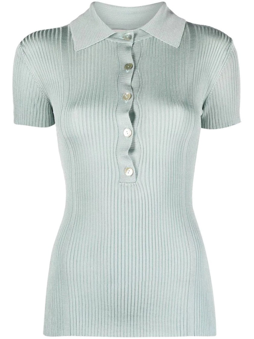 Aeron Ribbed Short Sleeve Polo Top In Blue