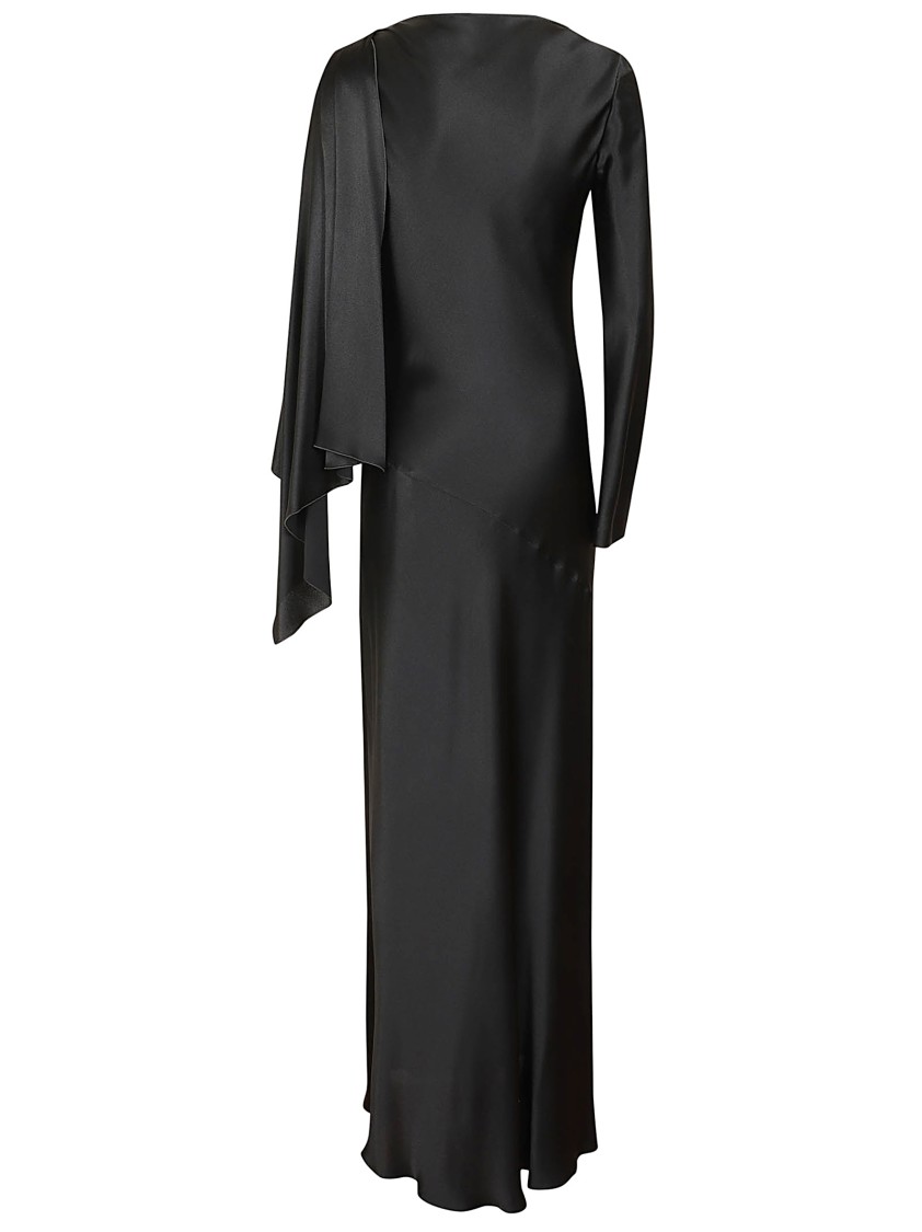 Alberta Ferretti One-shoulder Black Evening Dress With Flowing Cape Sleeve In Black