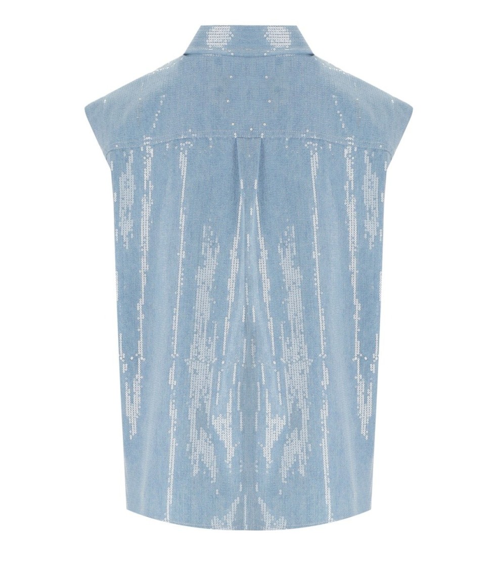 FEDERICA TOSI FEDERICA TOSI DENIM ACQUA SEQUINS SLEEVELESS SHIRT