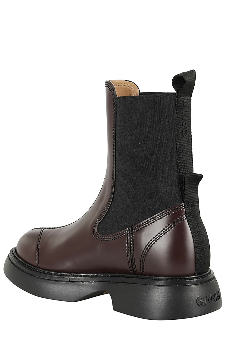 Shop Ganni Everyday Mid Chelsea Boot Patent In Brown