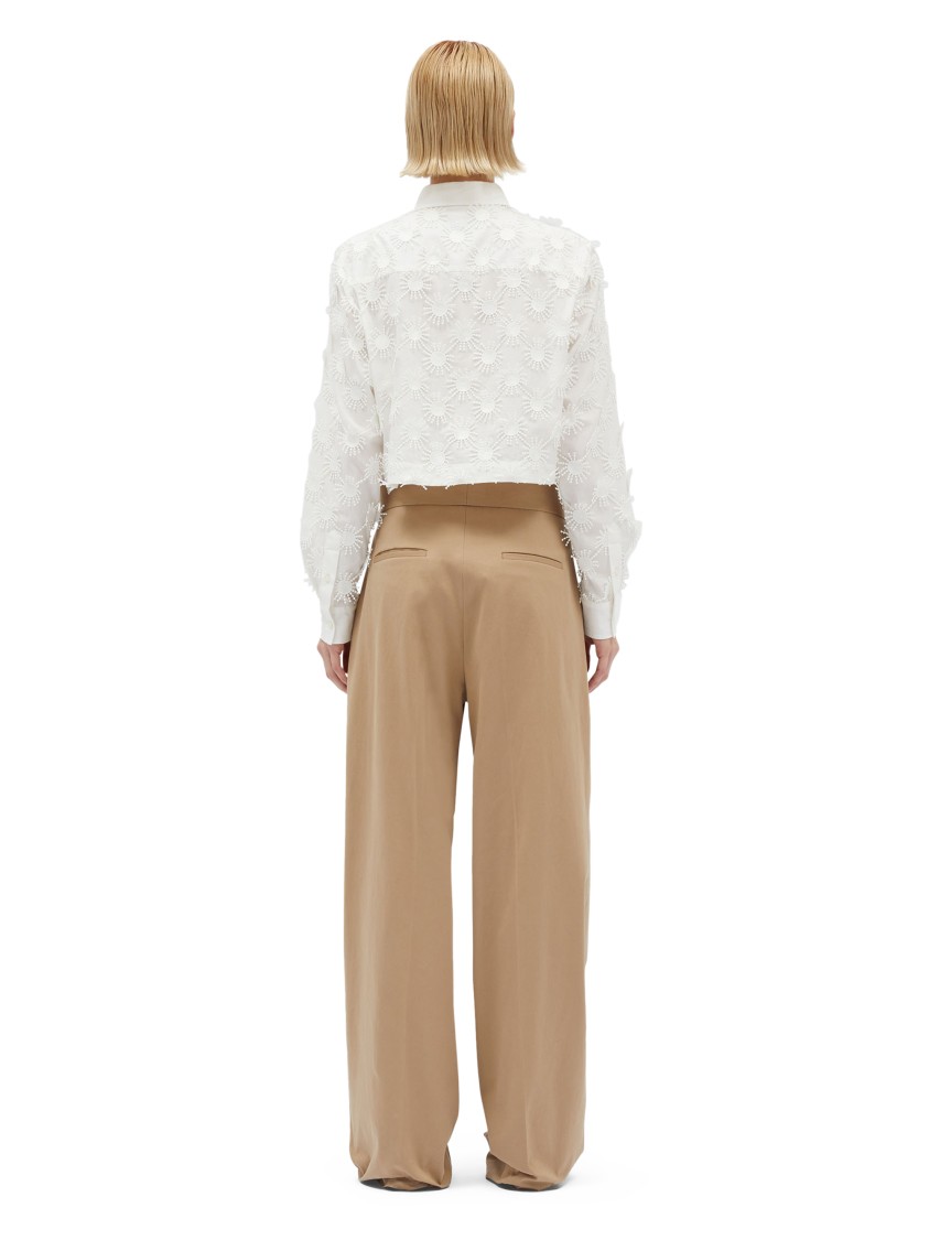 Msgm Wide-leg Trousers With High Waist In Brown