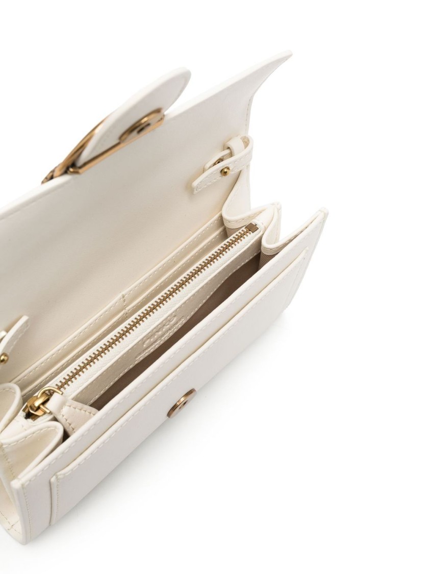 Shop Pinko Cloud White Calf Leather Wallet With Gold-tone Accents