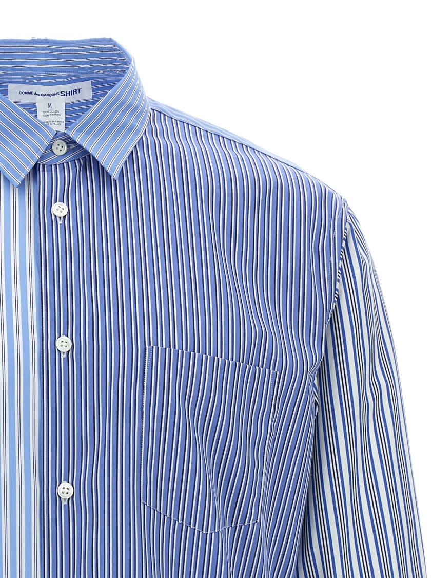 Comme Des Garçons Striped Shirt With Button-down Collar And Chest Pocket In Blue