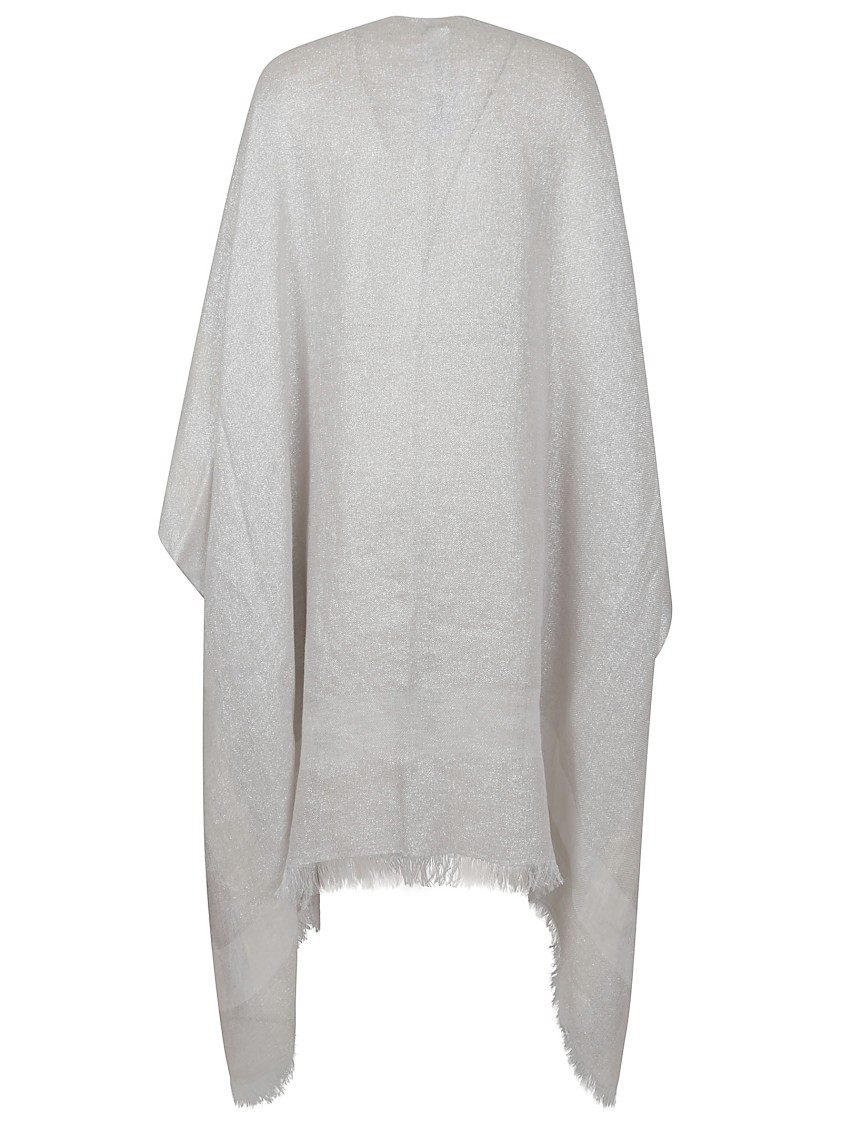 Peserico Fringed White Kimono Scarf With Lurex Detailing In Metallic