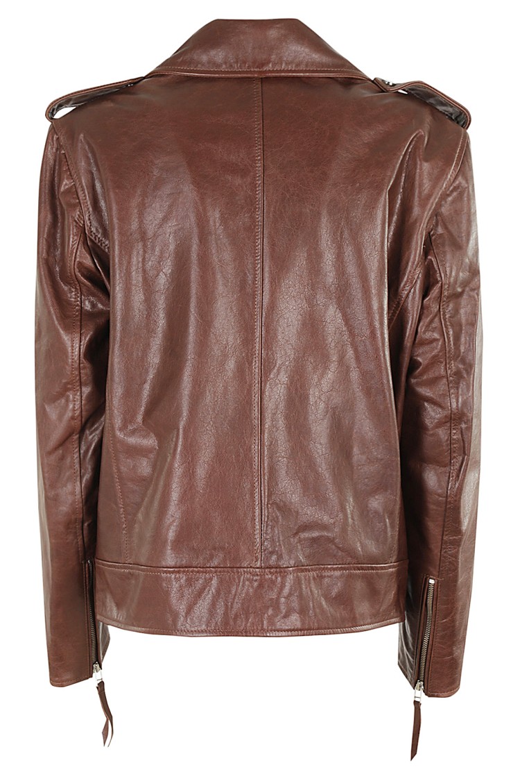 Remain Birger Christensen Remain Biker Leather Jacket In Brown