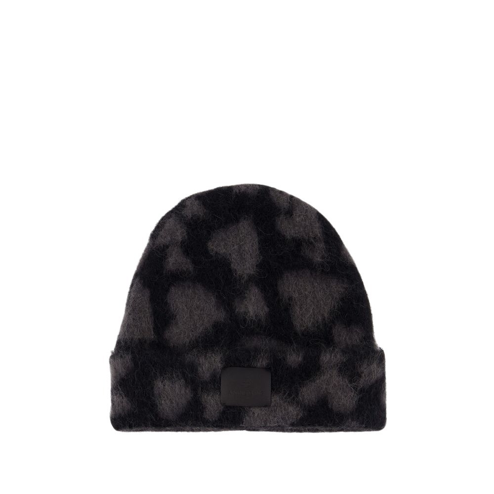 Anine Bing Elia Beanie In Black And Grey Heart In Black