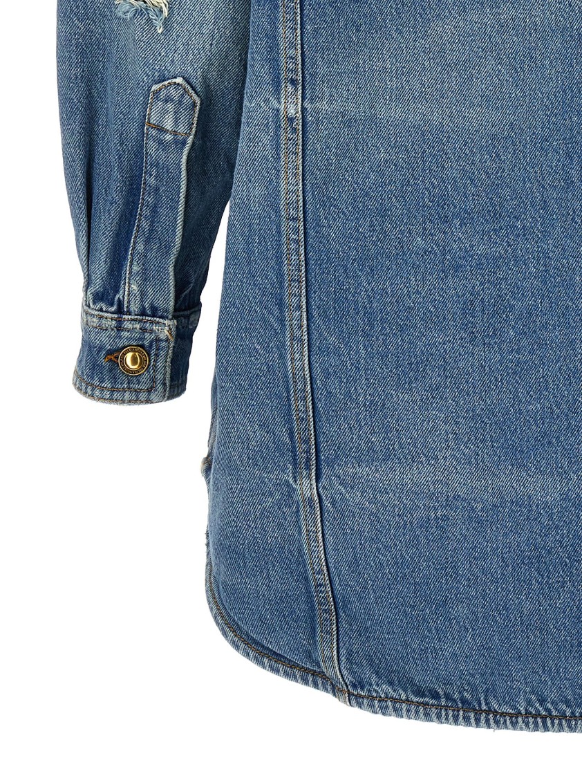 Palm Angels Distressed Logo Jacket Featuring Pockets In Blue