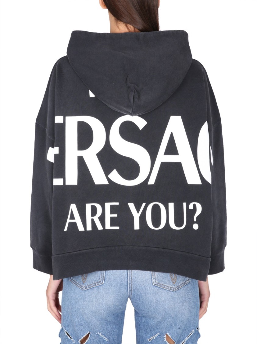 Versace Black Cotton Oversize Sweatshirt In Black