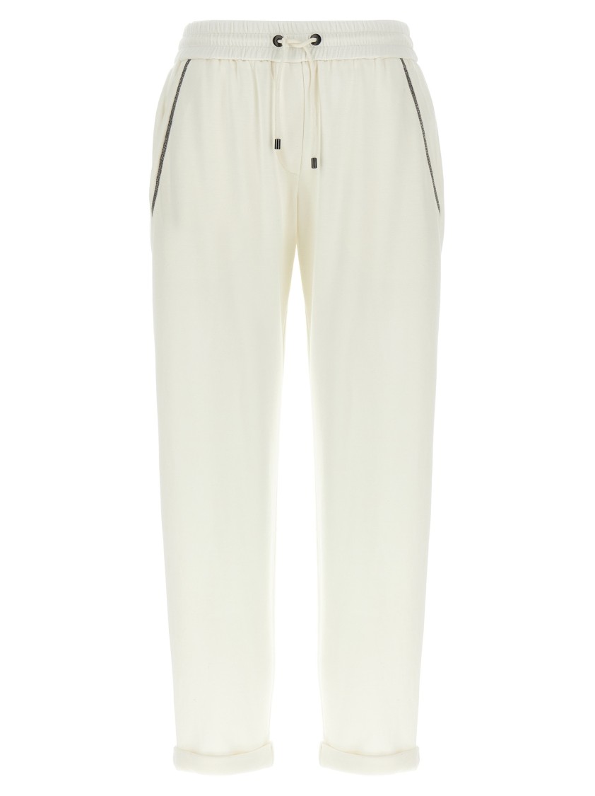 Brunello Cucinelli Cotton-silk Blend Joggers With Adjustable Drawstring In White