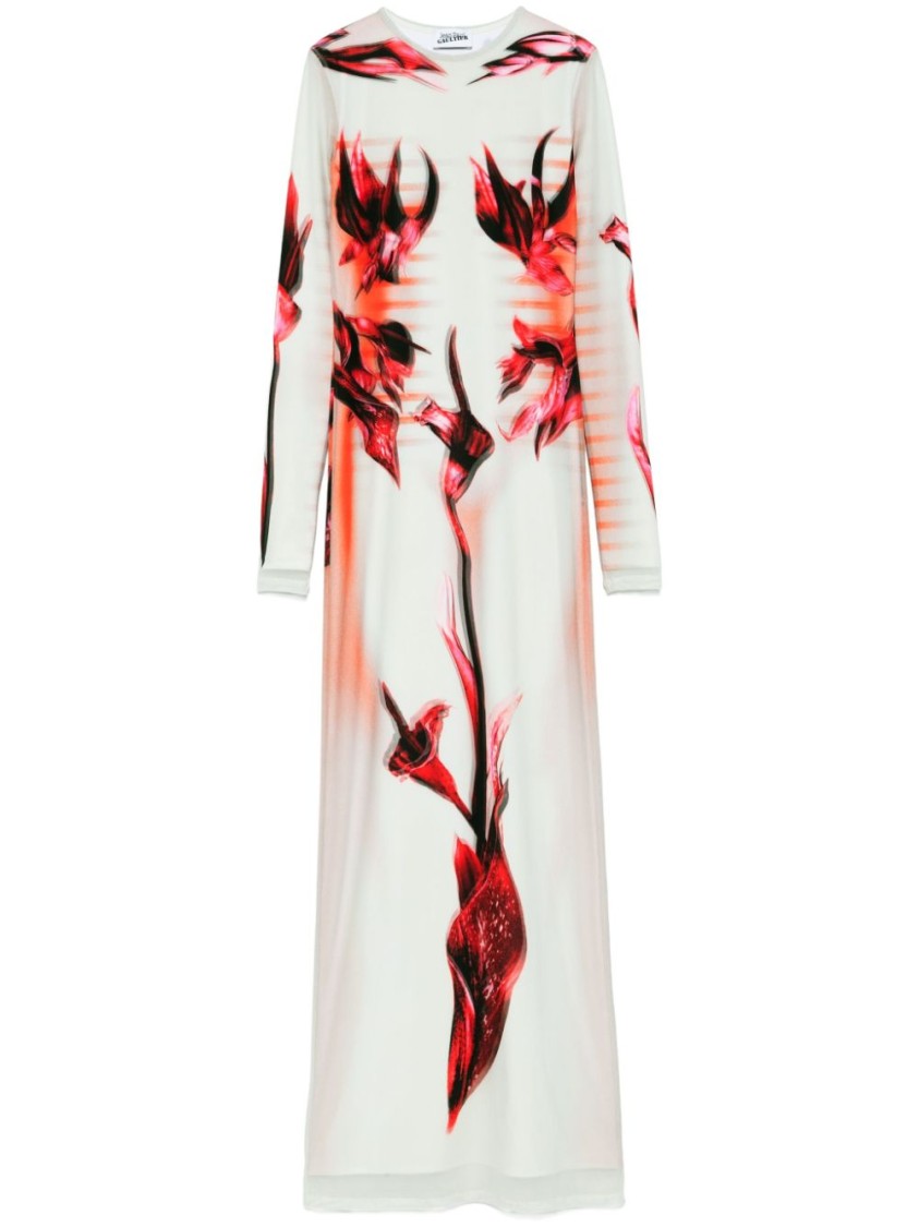 Shop Jean Paul Gaultier Floral Print Long Dress In White