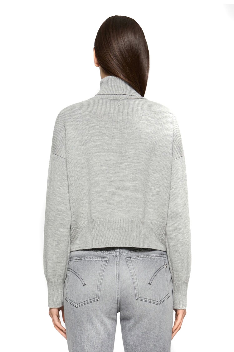 Dondup Cropped Grey Wool Sweater With High Neck In Gray