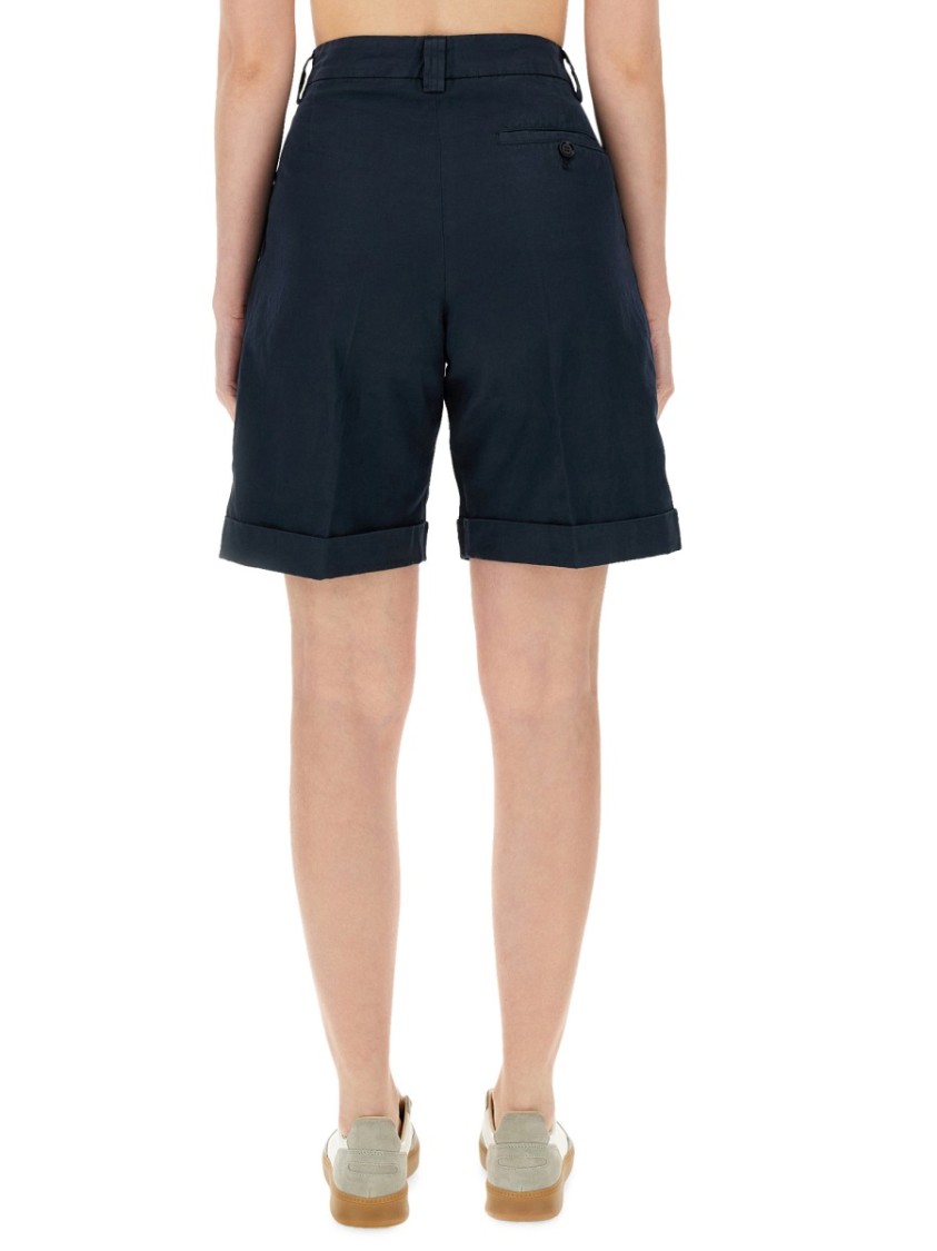 Shop Aspesi Tailored High-waisted Cotton-linen Shorts With Pleated Front In Neutrals