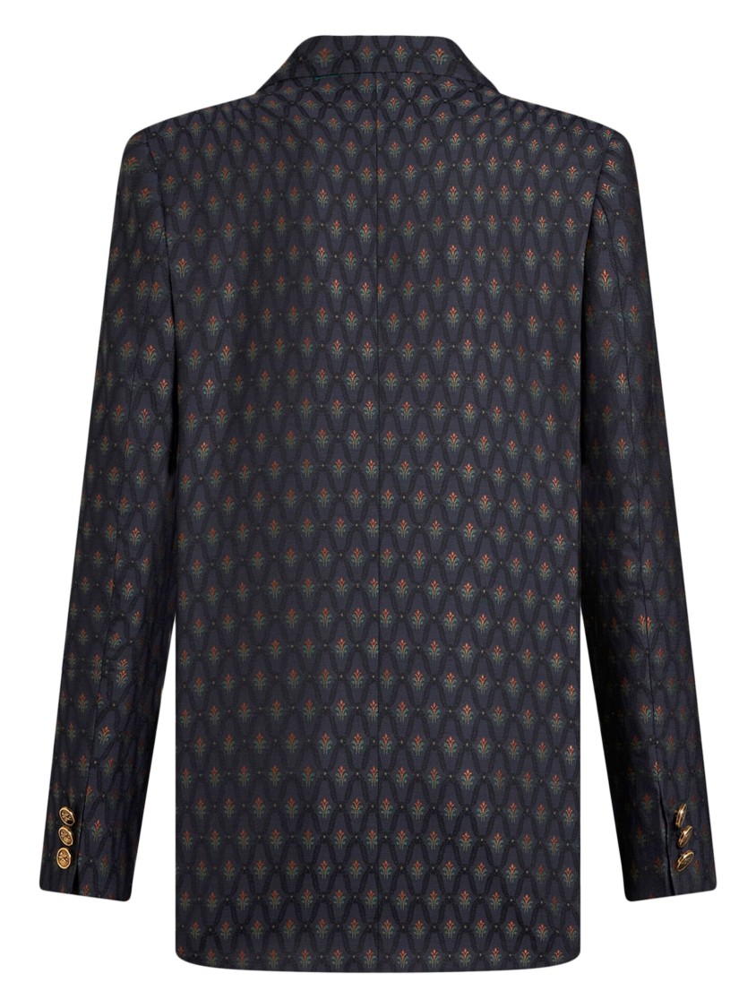 Etro , Double-breasted Wool Jacquard Jacket, Woman, Navy Blue, Size 48 In Black