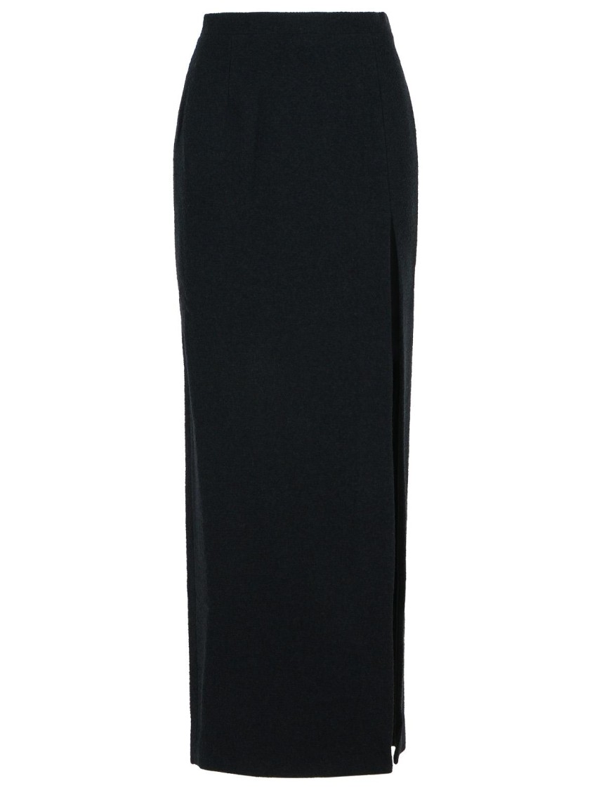 Alessandra Rich Long Skirt In Black Virgin Wool Blend Women In Black