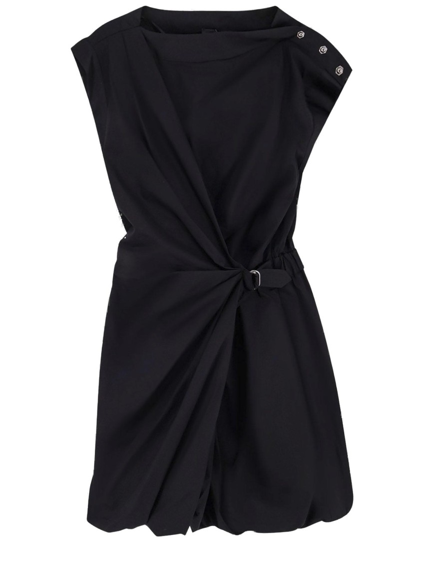 Pinko Cotton Dress With Pleated Skirt And Buttoned Shoulders In Black