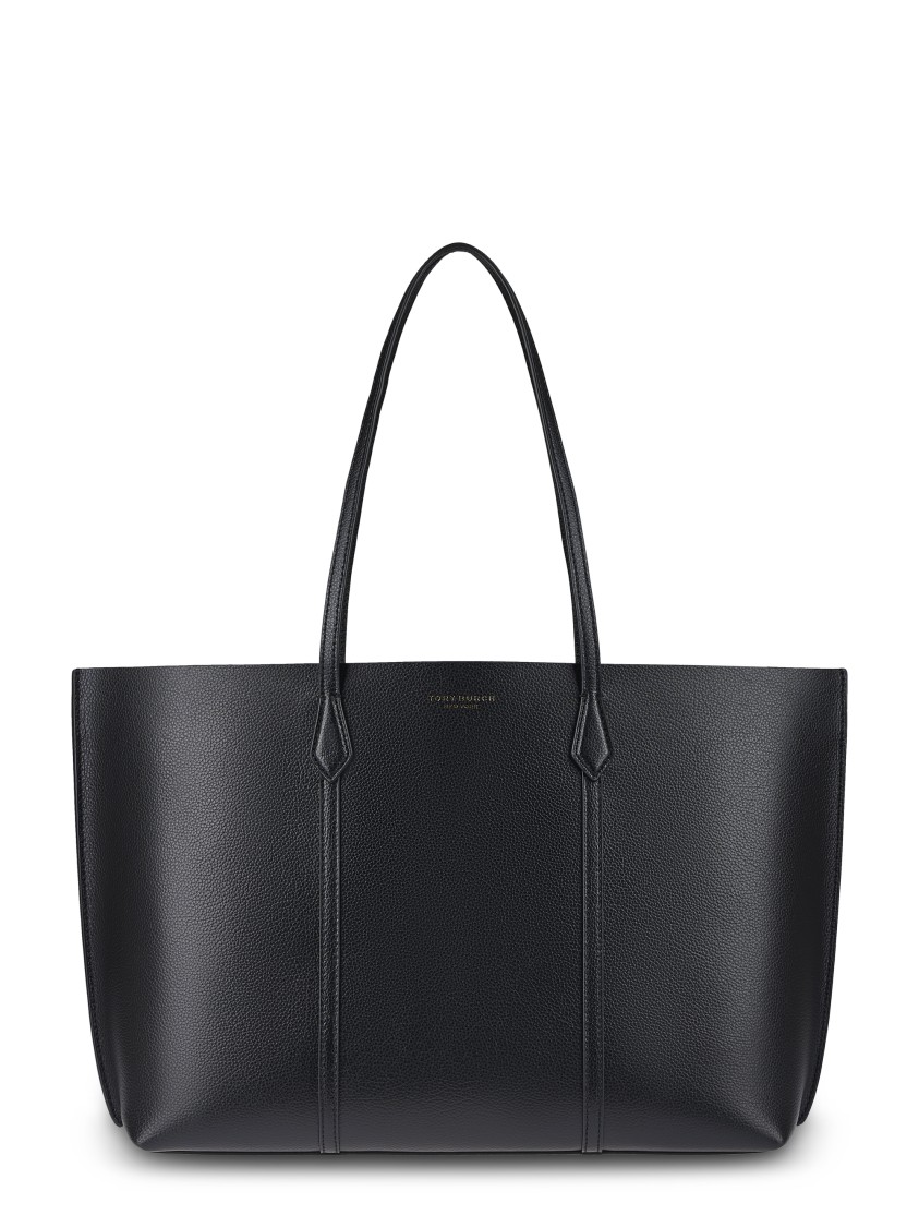 Tory Burch Perry Tote Bag In Textured Black Leather In Black