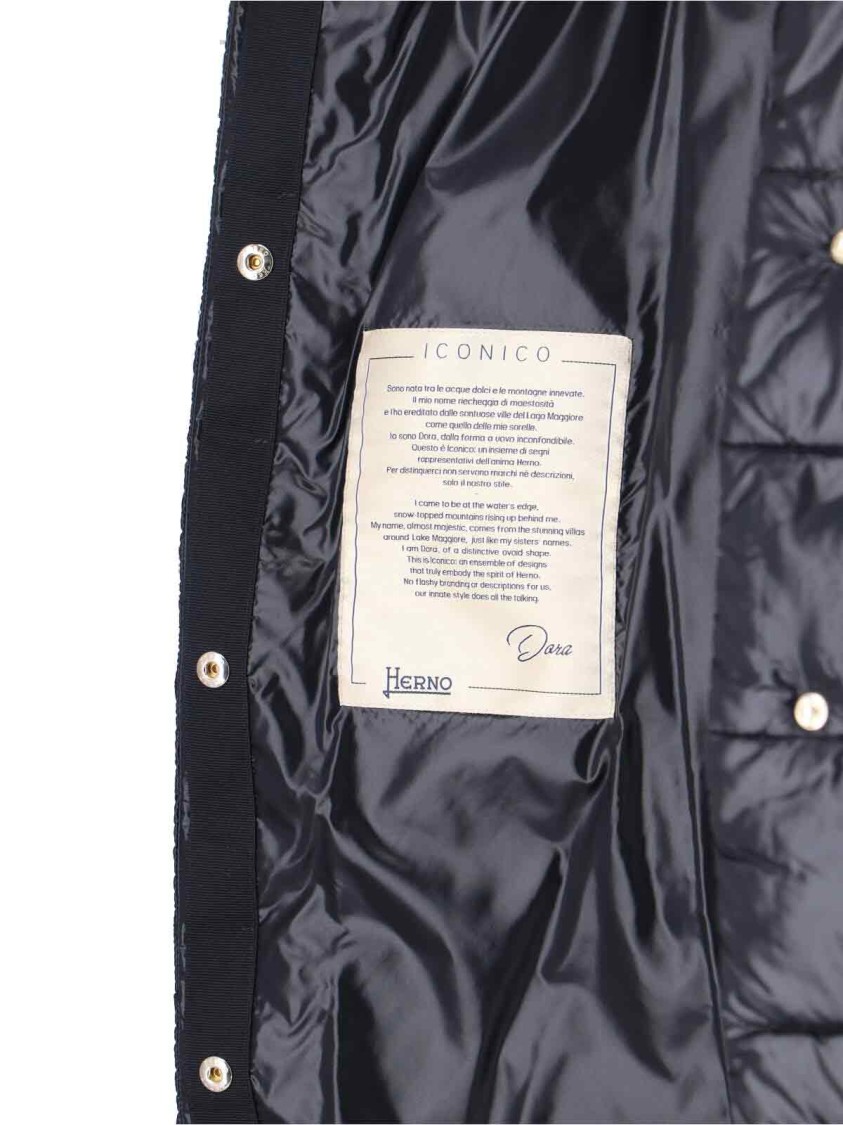 Herno Navy Long Puffer Jacket With High Collar In Black
