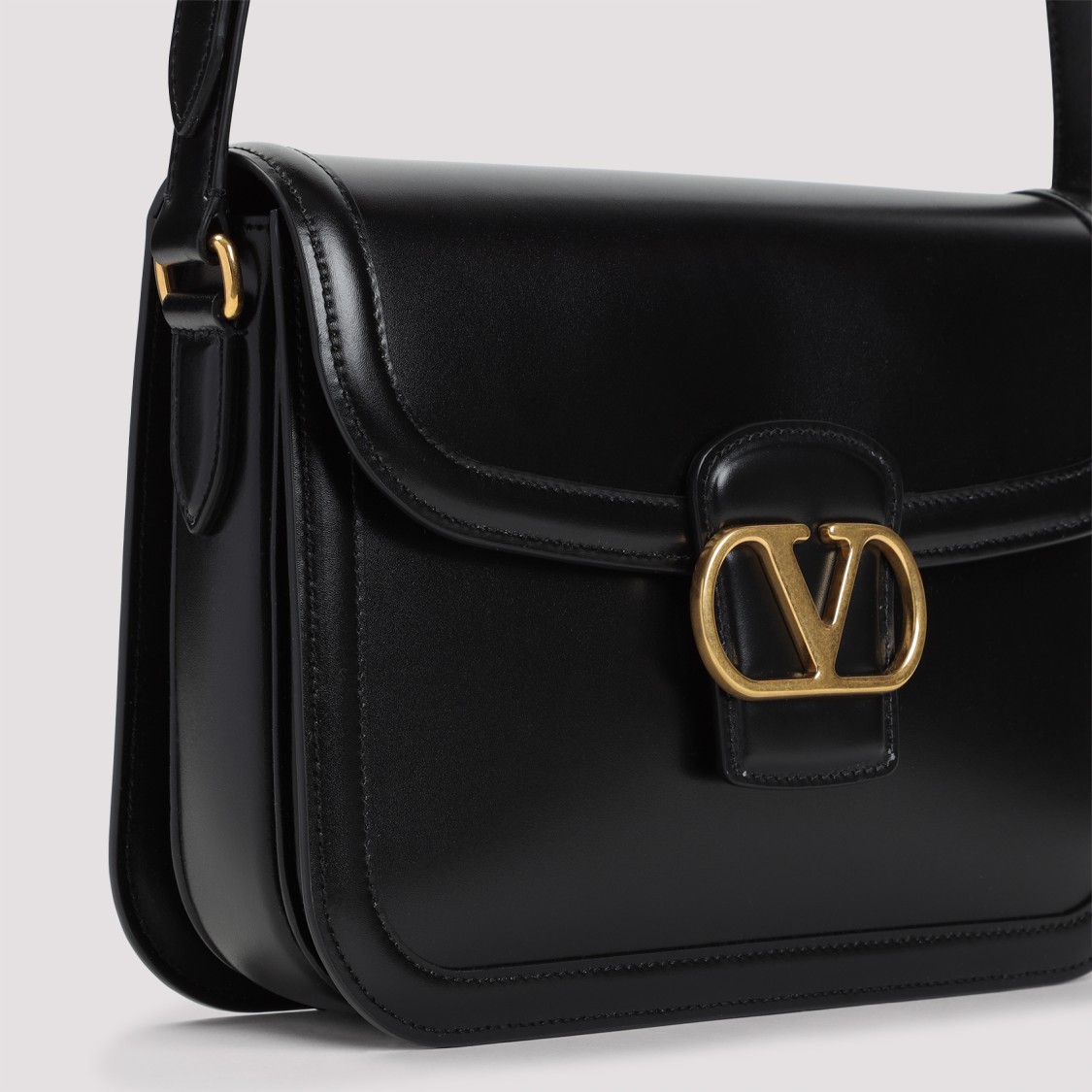 Valentino Structured Black Shoulder Bag With Flap Closure In Black