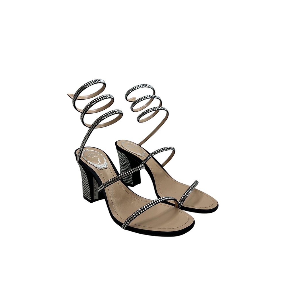 René Caovilla Block Heel Sandal 80 In Black