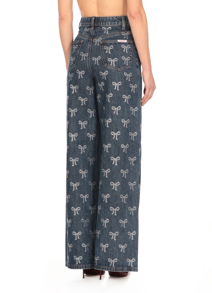 Shop Self-portrait Wide-leg Denim Jeans In Blue