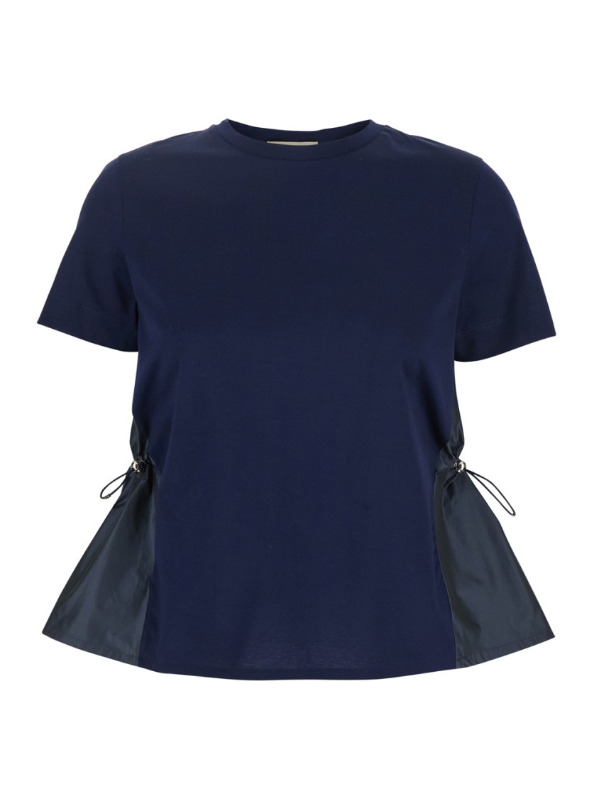 HERNO HERNO BLUE CREWNECK T-SHIRT WITH DRAWSTRING WAIST