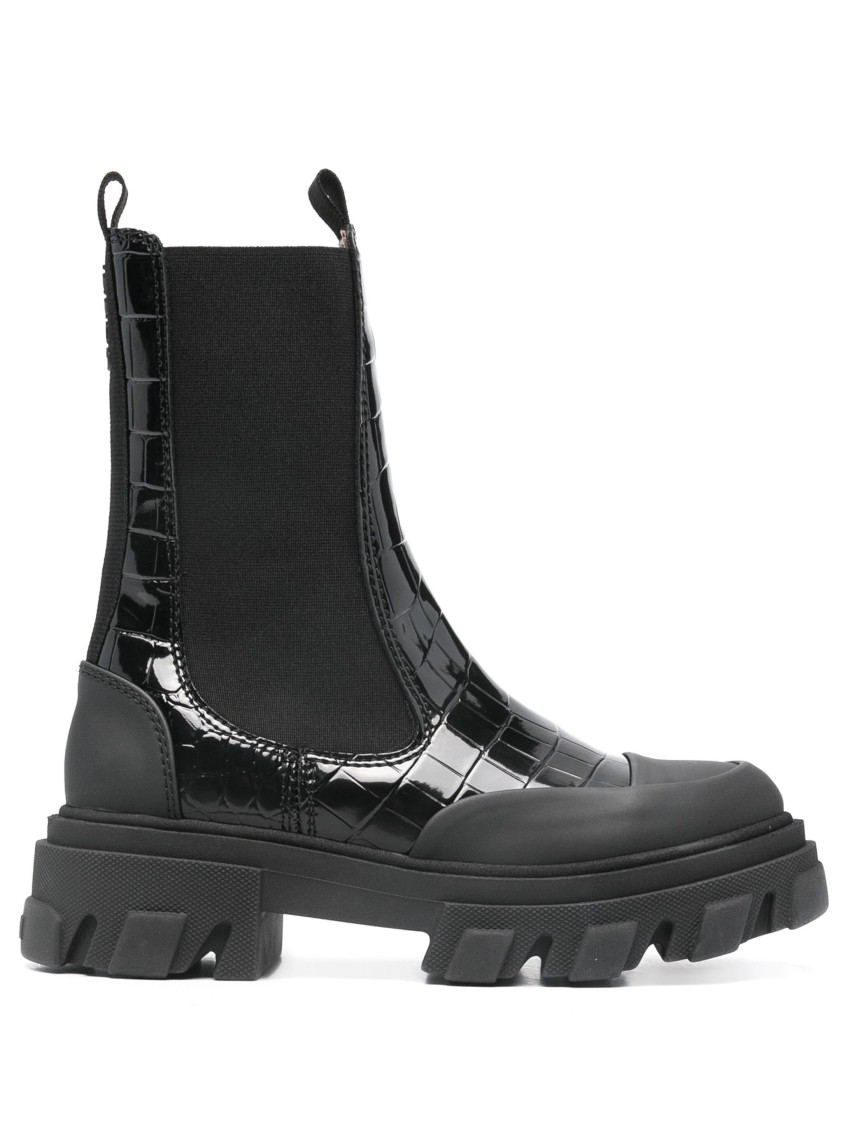 Ganni Mid Shaft Biker Boots In Black