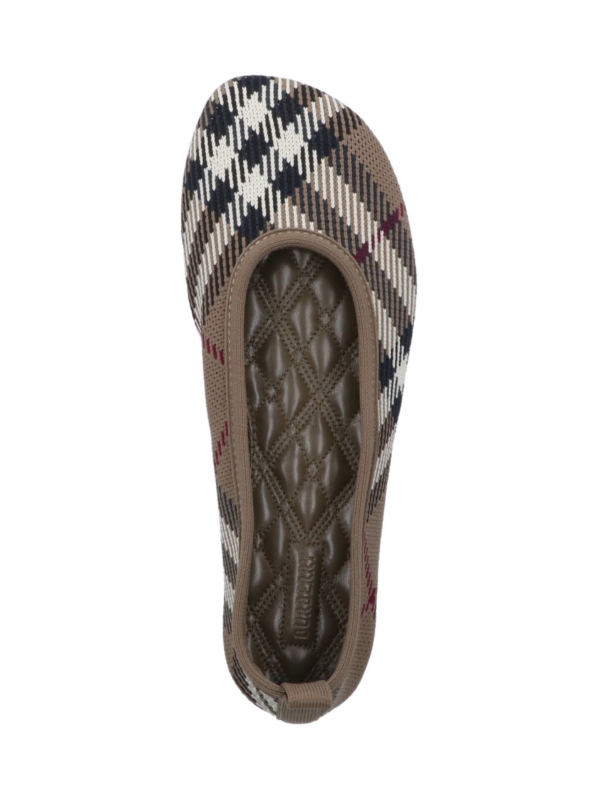 Burberry Knit Baby Nylon Blend Ballerinas With Knitted Traditional Check In Brown